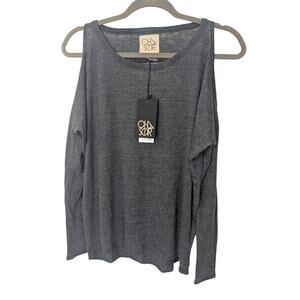 CHASER Gray Long Sleeve Cold Shoulder T Shirt Top Blouse NWT Womens Size Small